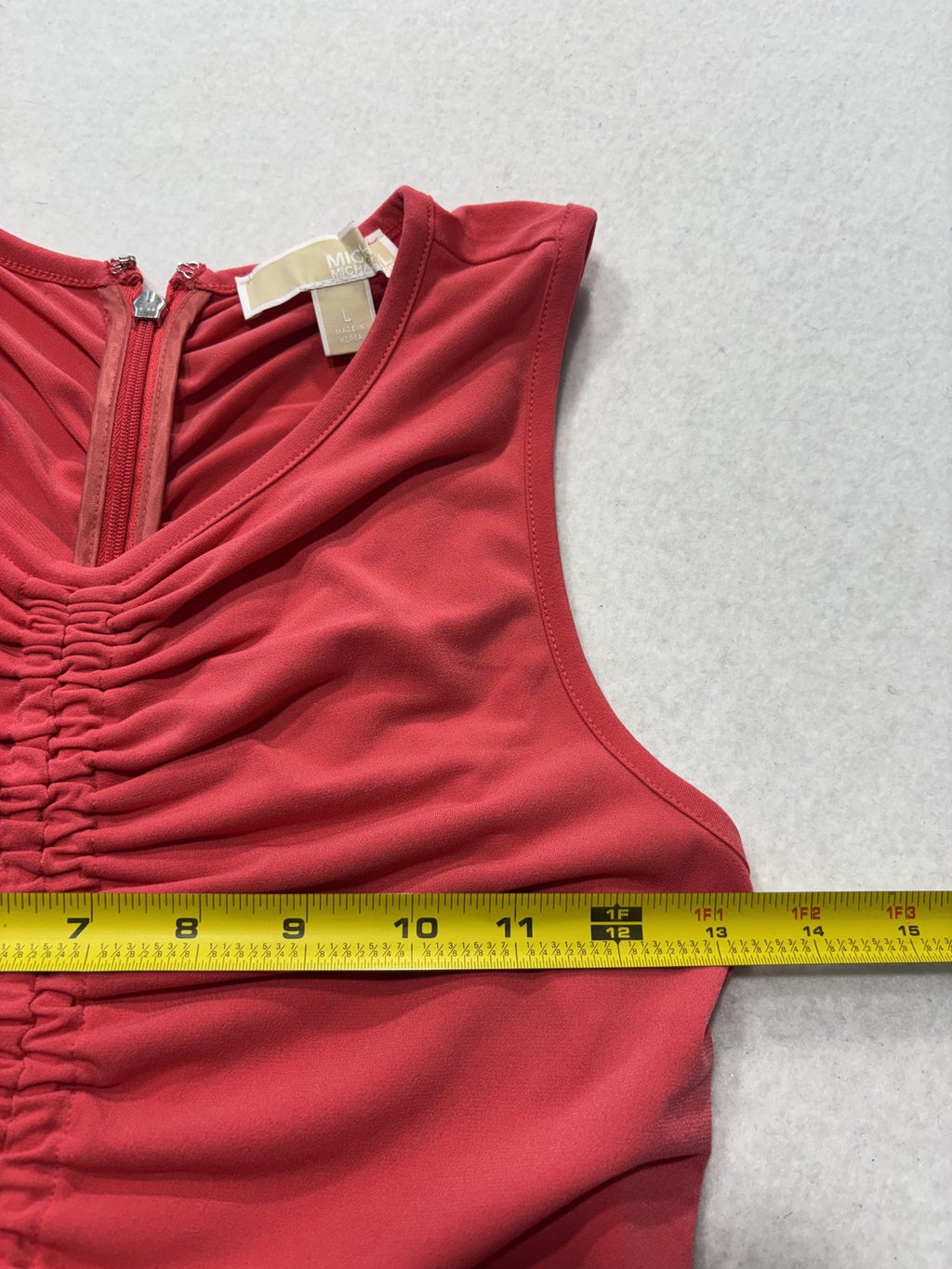 Miguel Michelles Dress Womens Large Red Ruched Scoop Neck Sleeveless Long Sheath