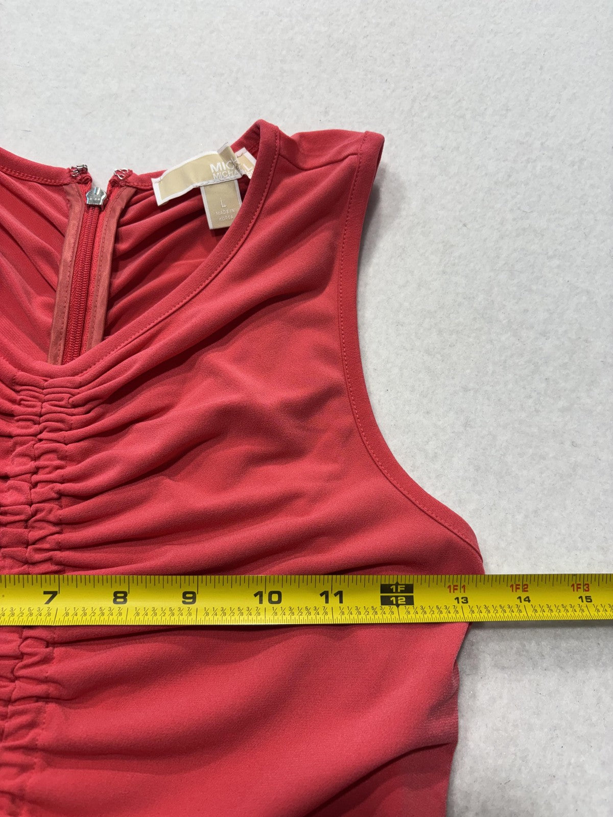 Miguel Michelles Dress Womens Large Red Ruched Scoop Neck Sleeveless Long Sheath