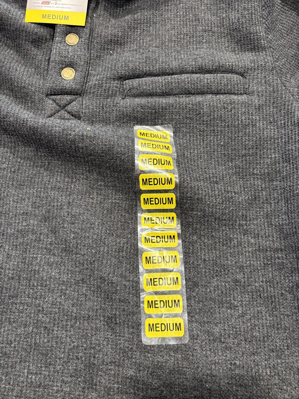 Coleman Sweatshirt Mens Medium Black Heather Thermal Henley Lined Fleece Pocket