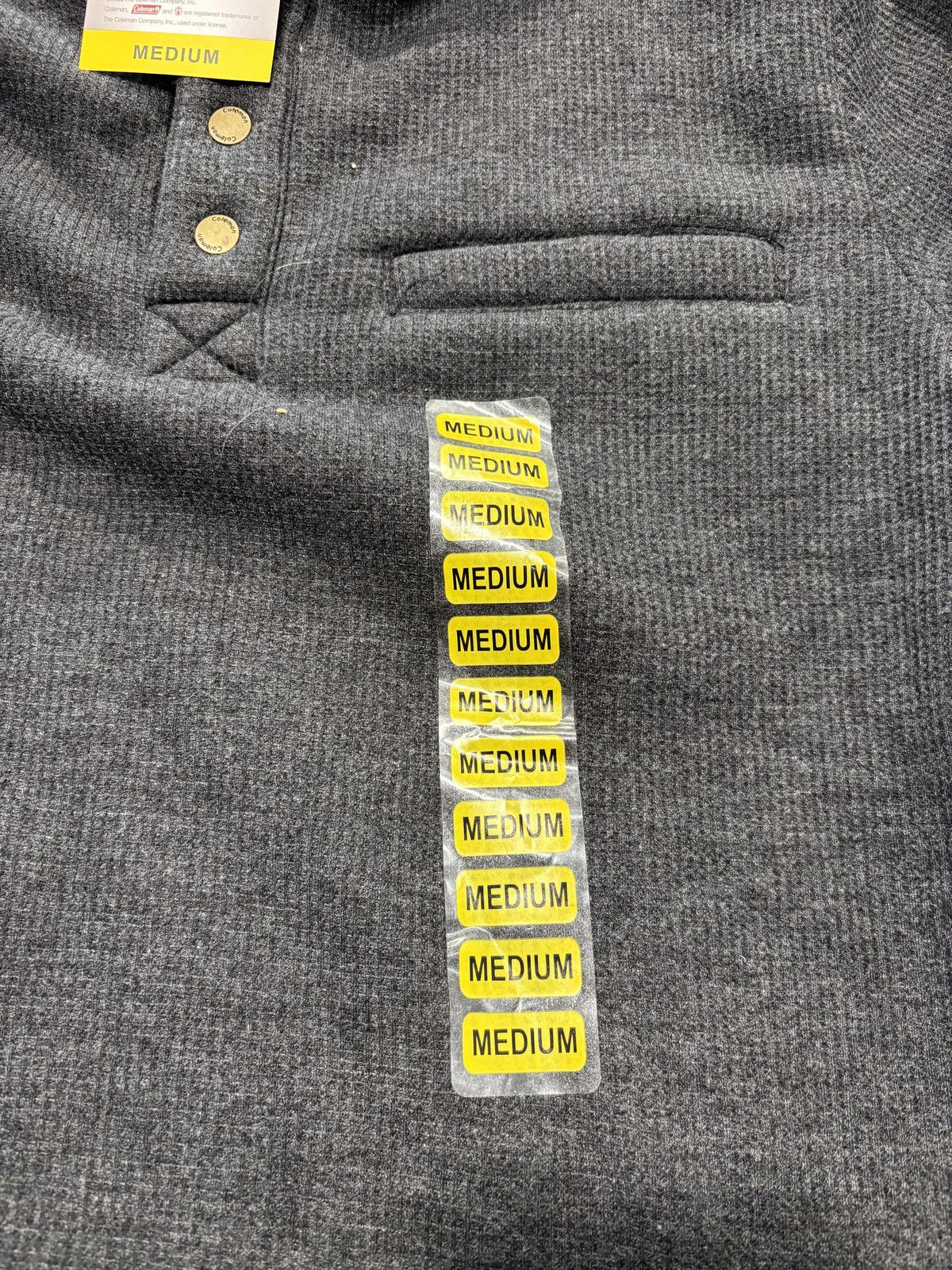 Coleman Sweatshirt Mens Medium Black Heather Thermal Henley Lined Fleece Pocket