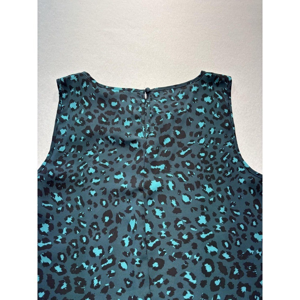 Apt. 9 Blouse Womens Medium Green Leopard Print Shirred Neck Sleeveless Top