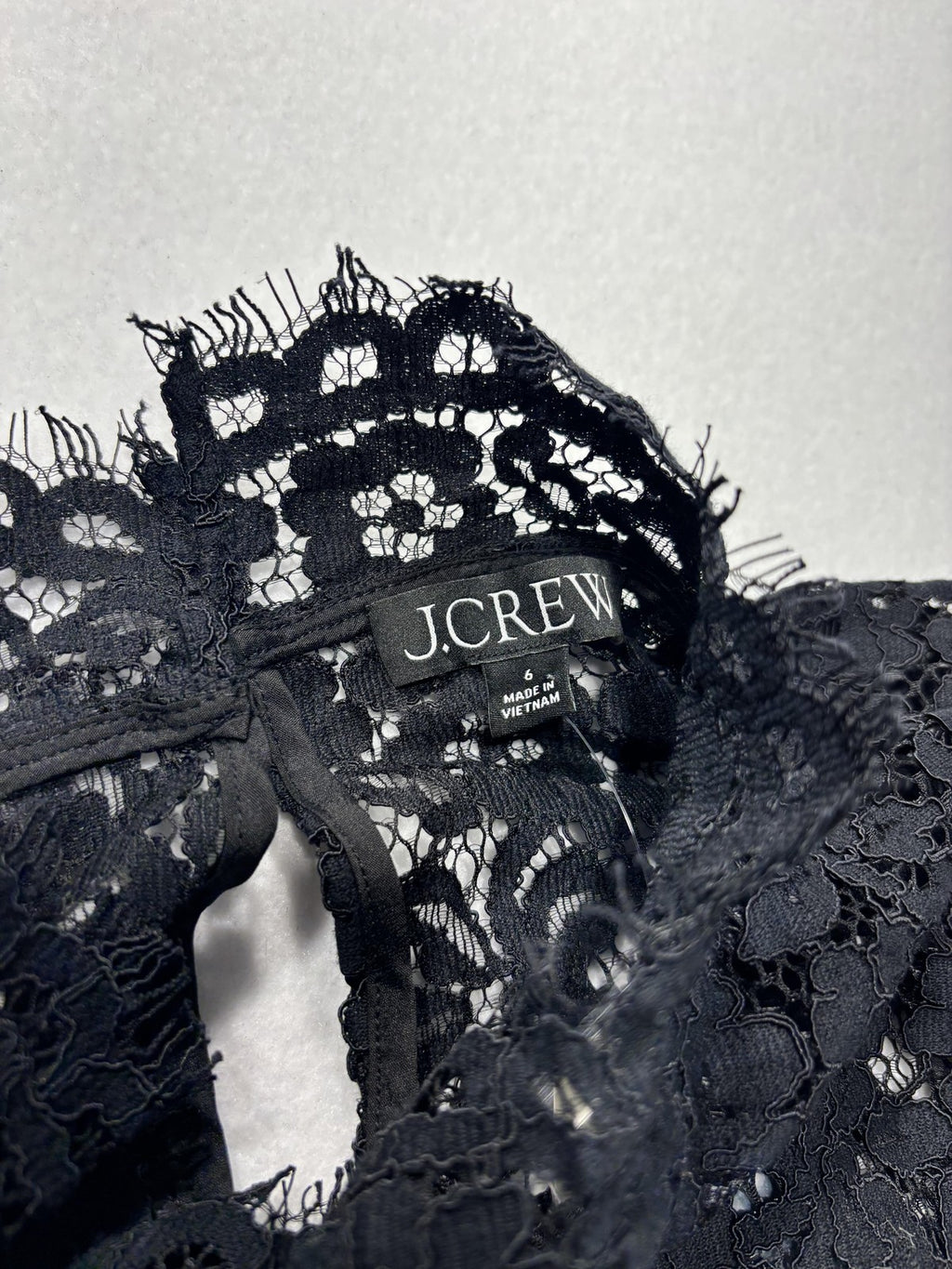 J.Crew Blouse Womens 6 Black Lace Mock Neck Long Sleeve Lined Sheer Party Top