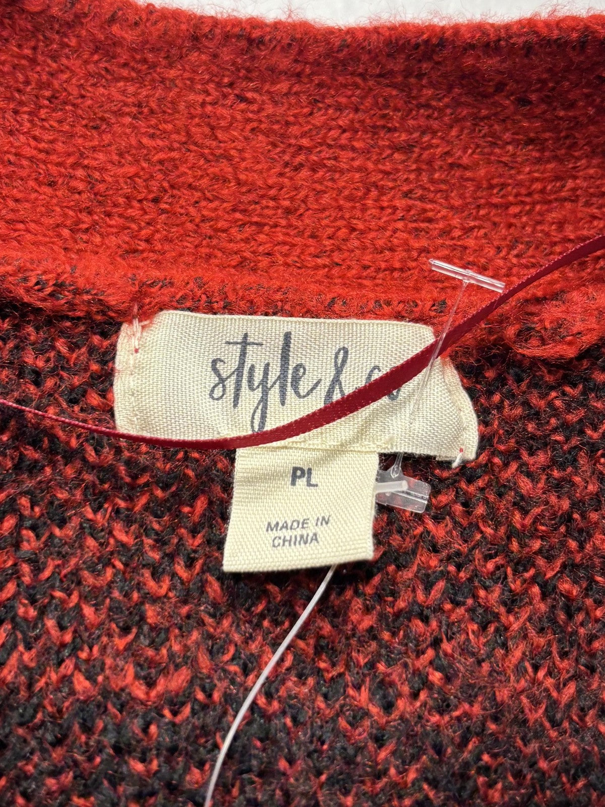 Style&co. Cardigan Womens PL Red Buffalo Plaid Chunky Knit Button Front Pockets