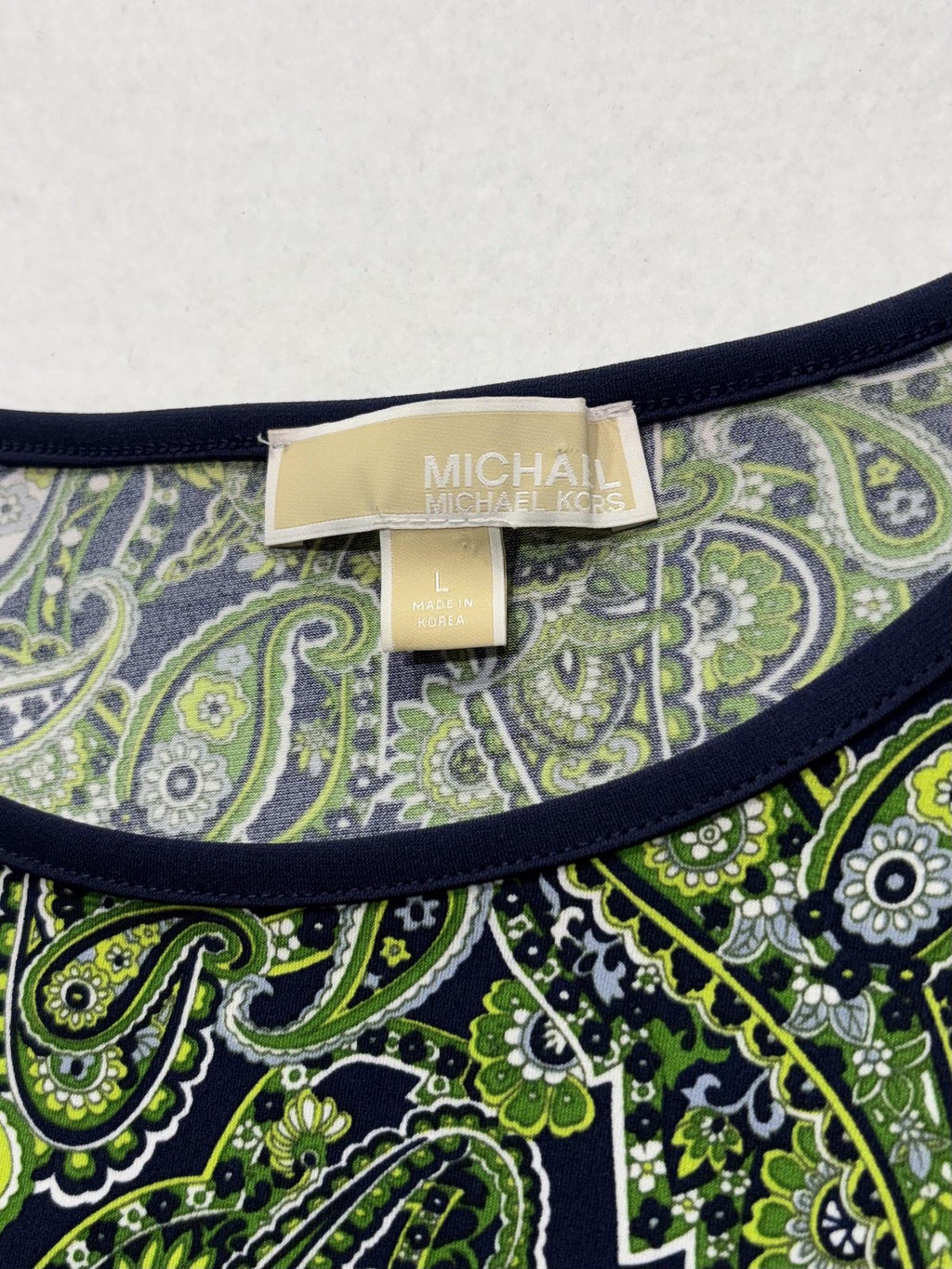 MICHAEL Michael Kors Dress Womens Large Blue Green Paisley Shift Bell Sleeve