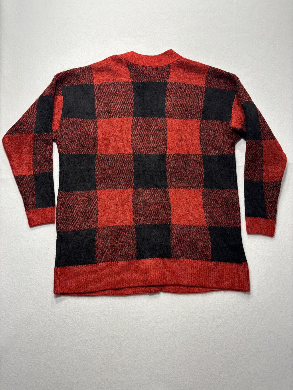 Style&co. Cardigan Womens PL Red Buffalo Plaid Chunky Knit Button Front Pockets