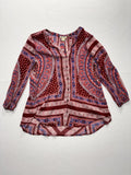 Lucky Brand Blouse Womens Small Red Paisley Long Sleeve Tunic Top Boho