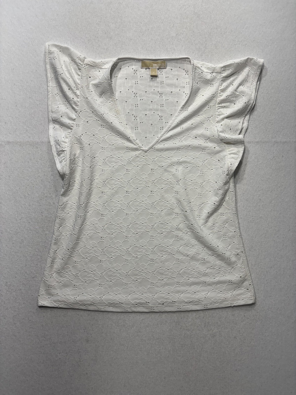 MICHAEL Michael Kors Blouse Womens Medium White V Neck Flutter Sleeve Lace Top
