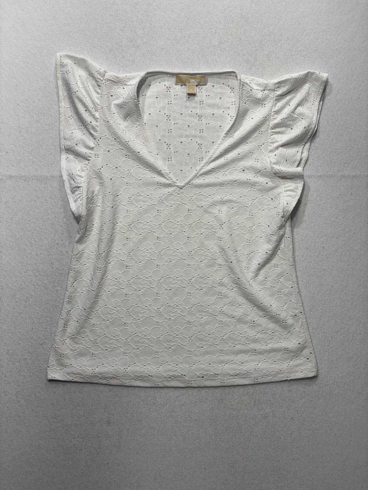 MICHAEL Michael Kors Blouse Womens Medium White V Neck Flutter Sleeve Lace Top