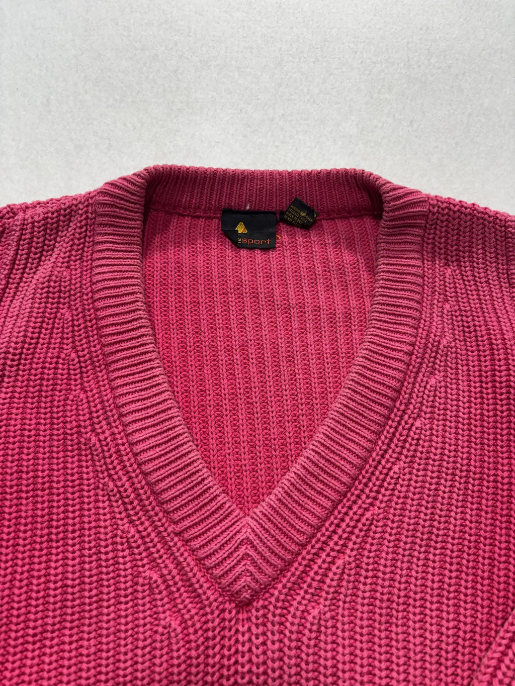 Liz Sport Sweater Womens Medium Pink V Neck Raglan Knit Pockets Chunky