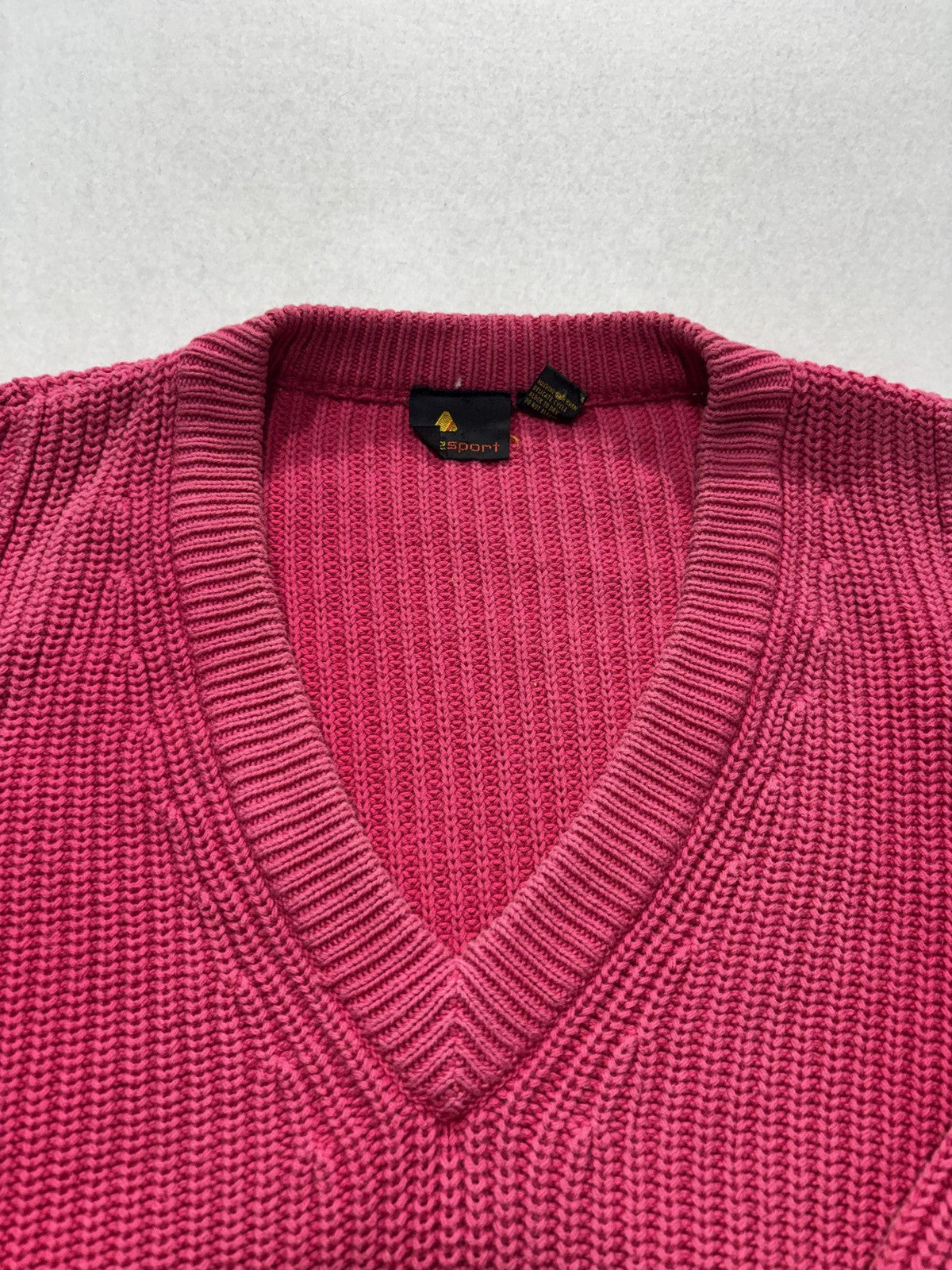 Liz Sport Sweater Womens Medium Pink V Neck Raglan Knit Pockets Chunky