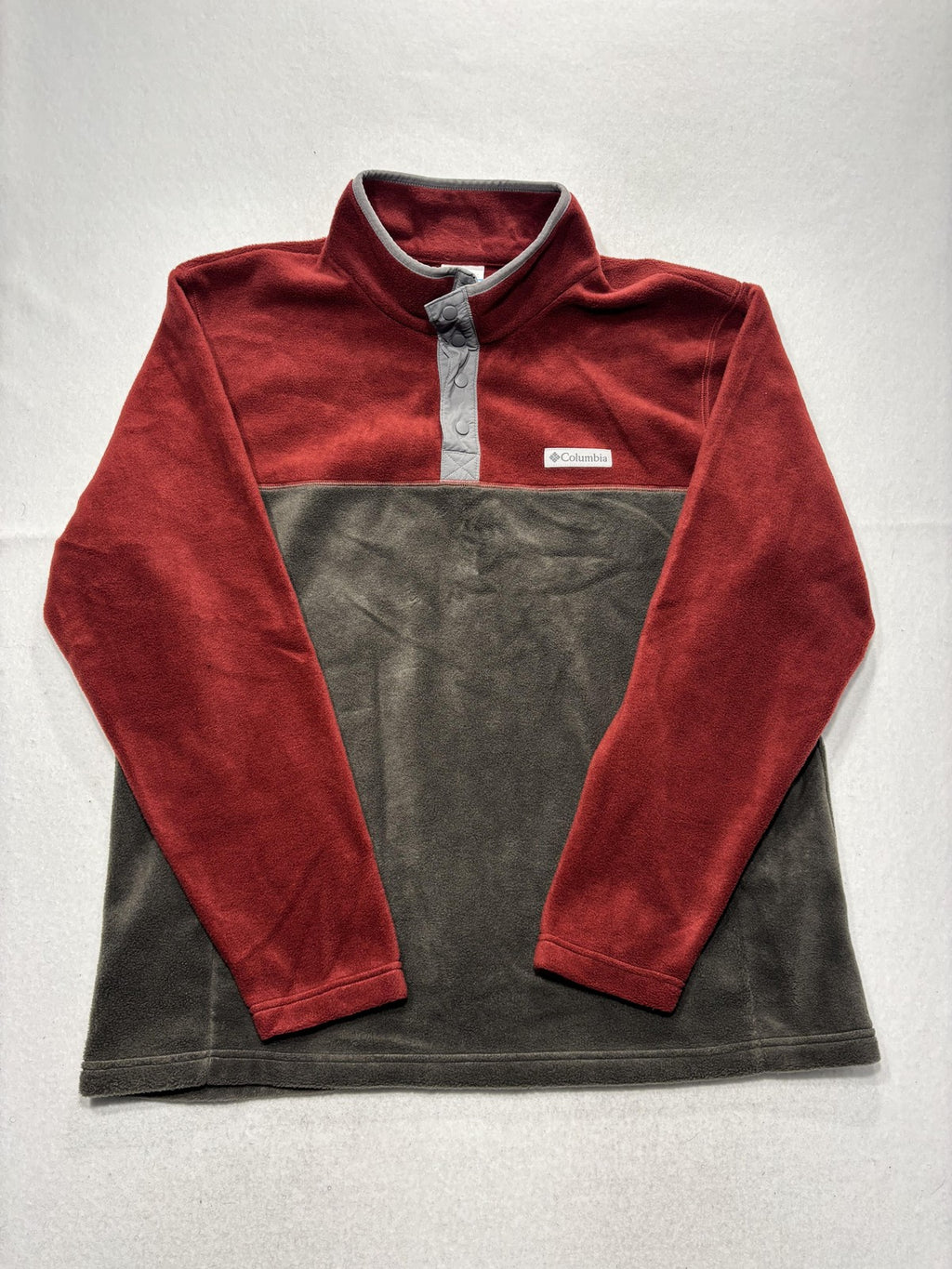 Columbia Pullover Mens XL Red Colorblock Fleece Snap Mock Neck Hiking Outdoor