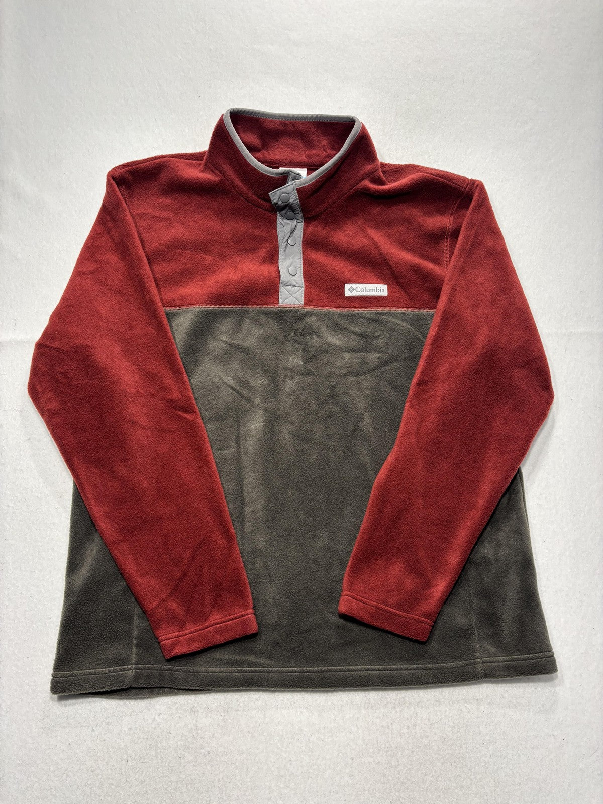 Columbia Pullover Mens XL Red Colorblock Fleece Snap Mock Neck Hiking Outdoor