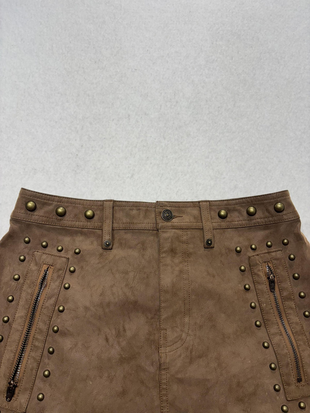 We The Free Skirt Womens 4 Brown Faux Leather Studded Mini Zip Pockets Biker
