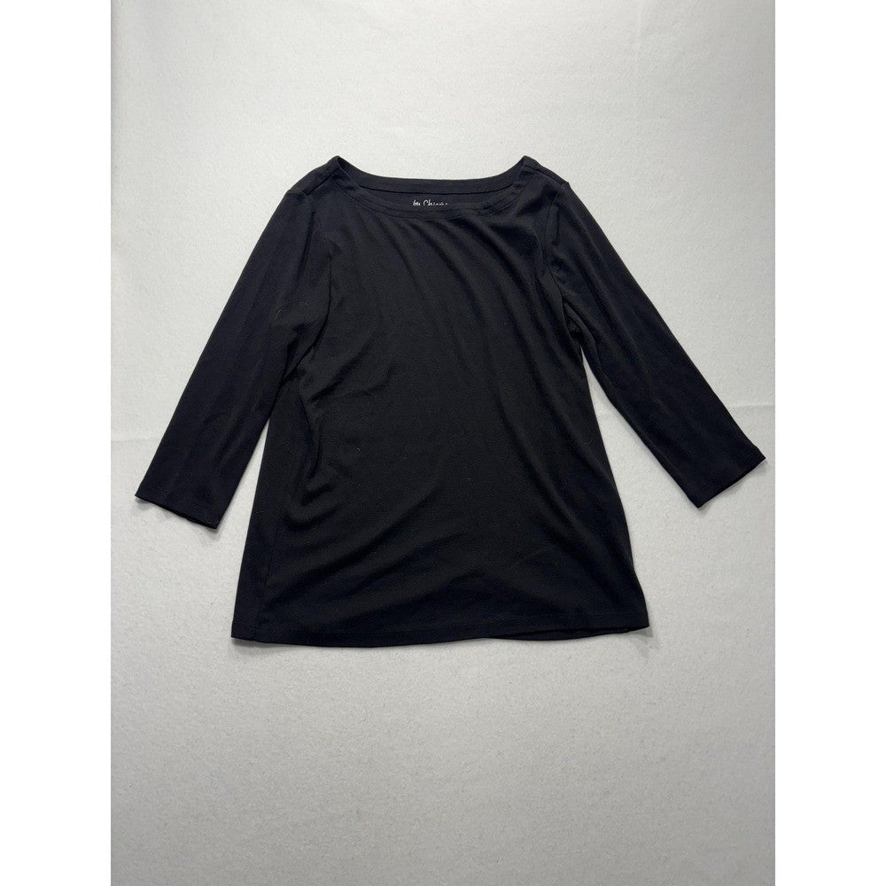 Chico's Shirt Womens 2 Black Boat Neck 3/4 Sleeve Cotton Jersey Tee Casual Top