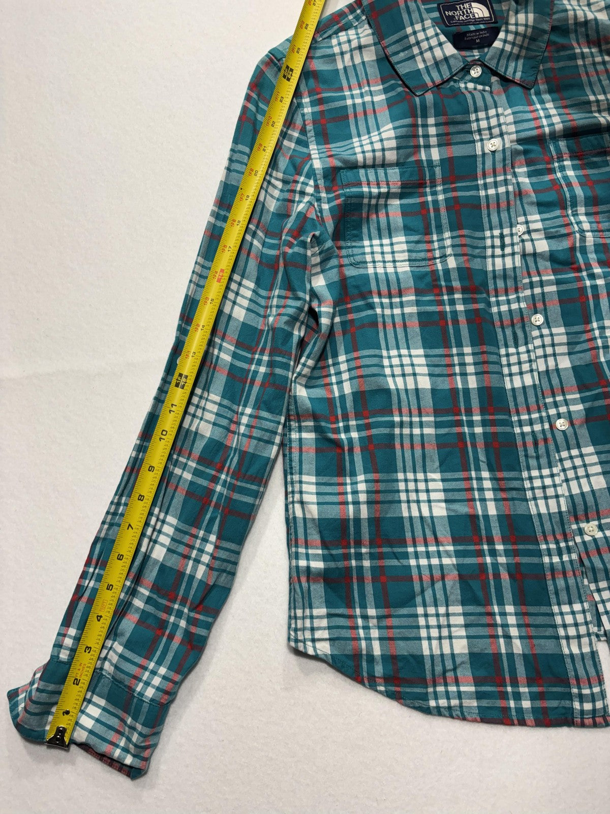 The North Face Shirt Mens Medium Green Plaid Long Sleeve Button Up Cotton Casual