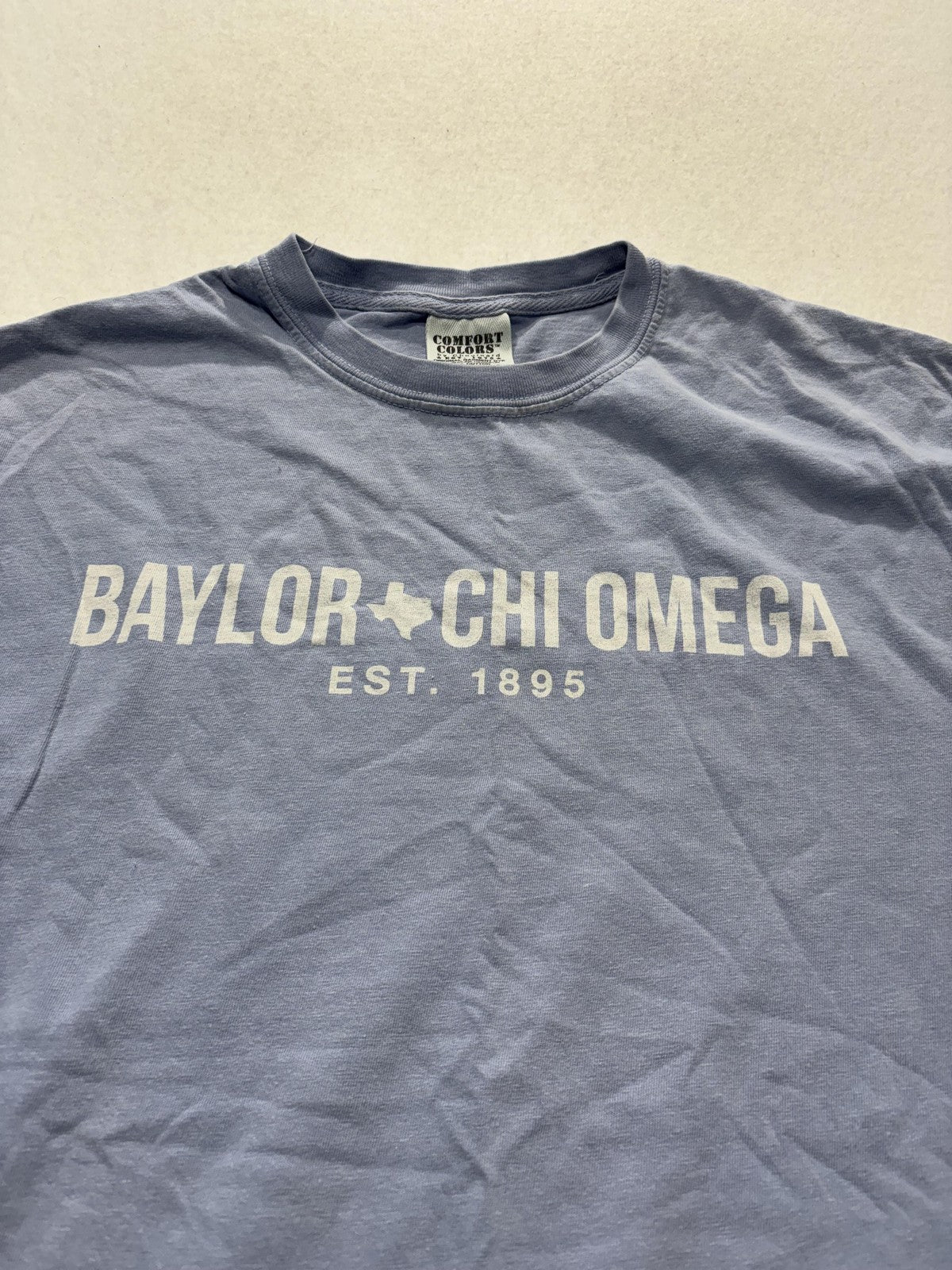 Comfort Colors Shirt Mens Medium Blue Baylor Chi Omega Graphic Tee Sorority