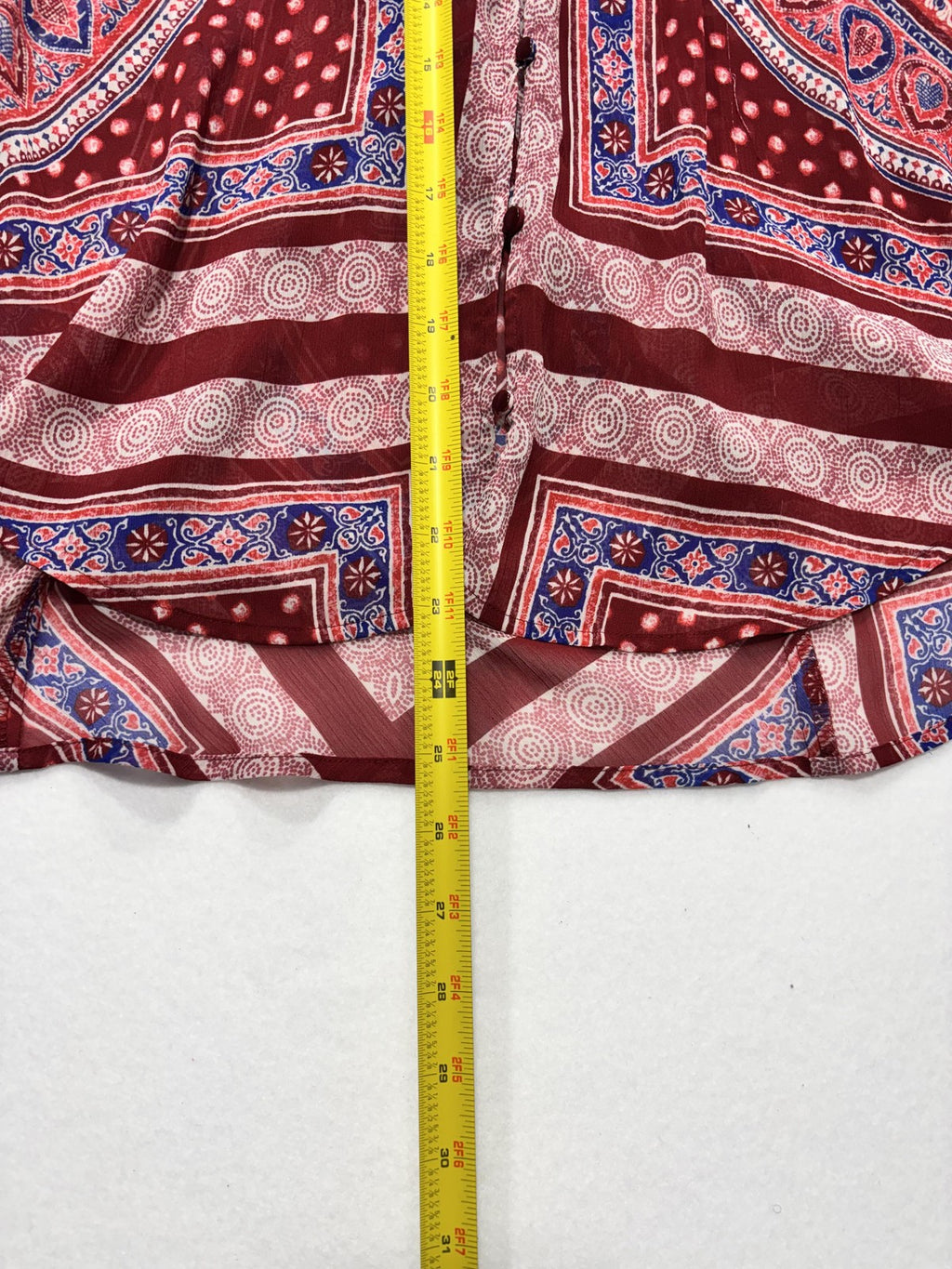 Lucky Brand Blouse Womens Small Red Paisley Long Sleeve Tunic Top Boho