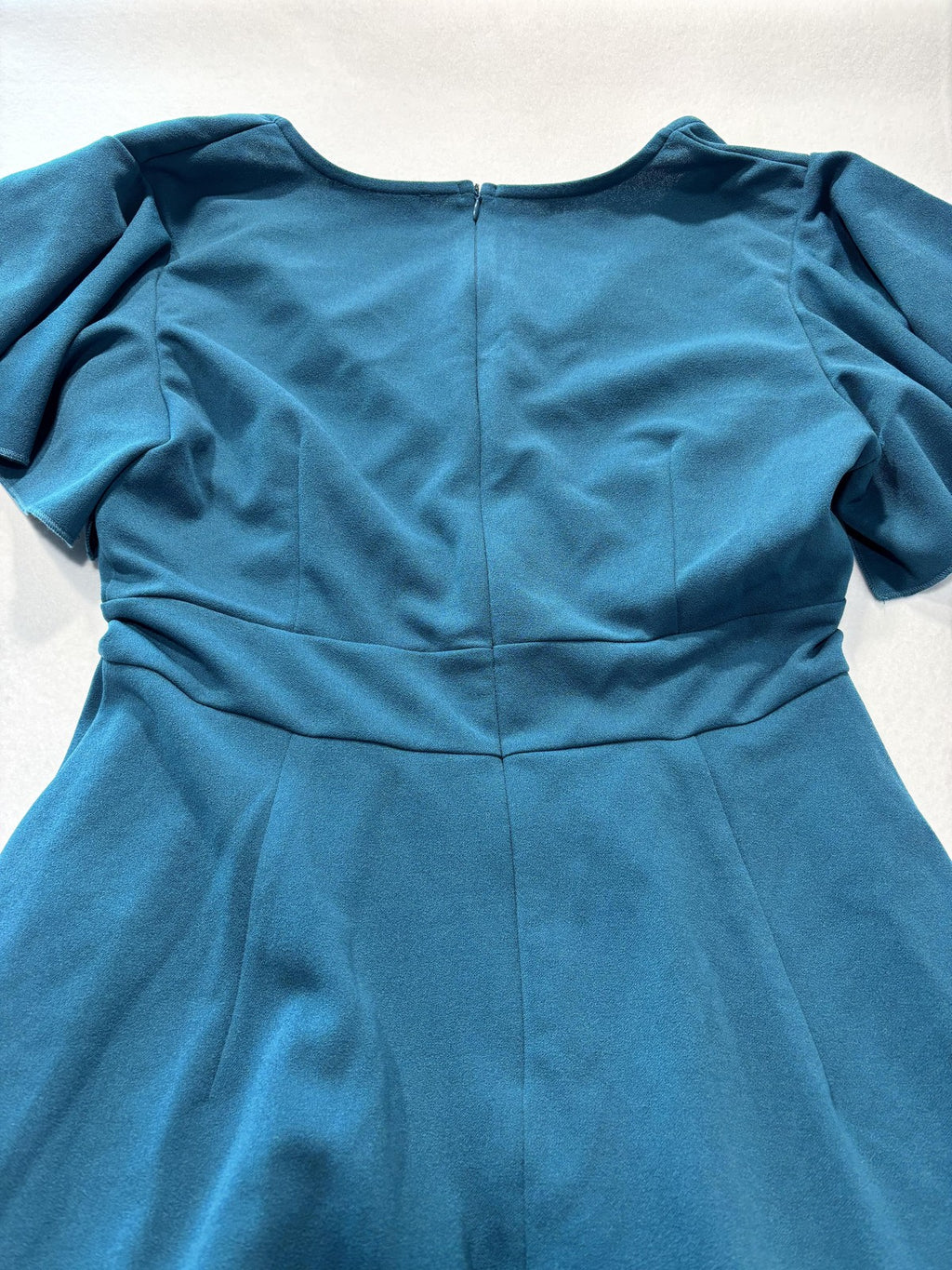 ZZV Dress Womens Medium Blue Cowl Neck Flutter Sleeve Asymmetrical Ruffle Midi