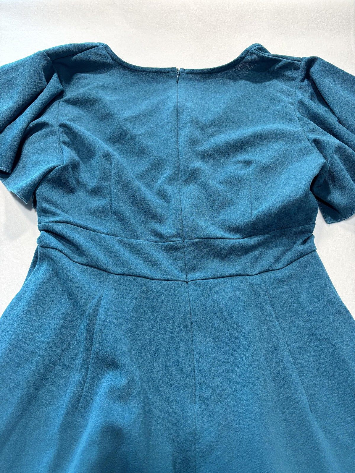 ZZV Dress Womens Medium Blue Cowl Neck Flutter Sleeve Asymmetrical Ruffle Midi