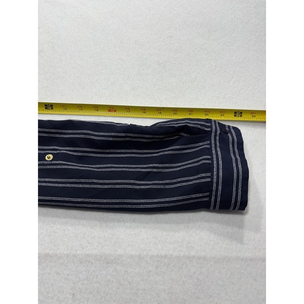 MICHAEL Michael Kors Blouse Womens Large Blue Stripe Zip Tunic Long Sleeve Top