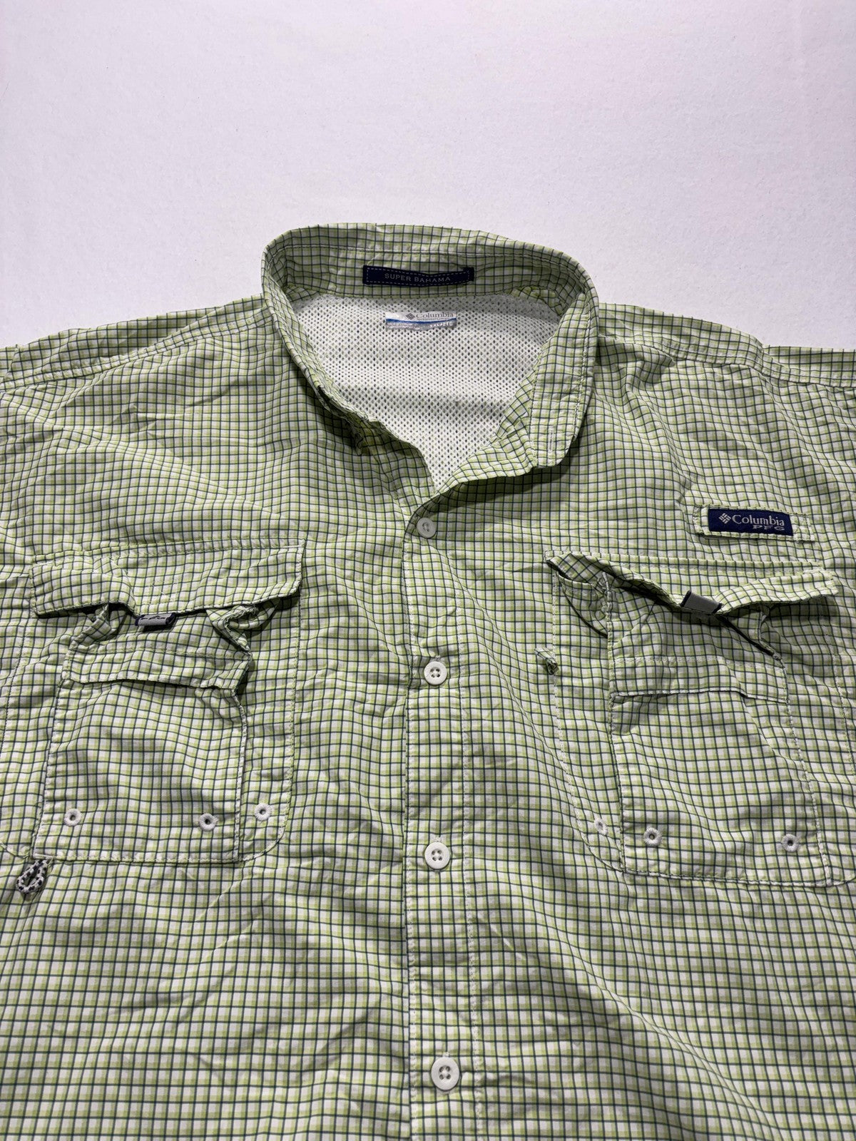 Columbia PFG Super Bahama Shirt Mens 2XL Green Short Sleeve Fishing Button Up
