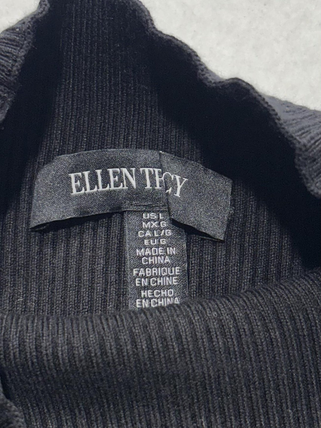 Ellen Tracy Sweater Womens Large Black Stripe Mock Neck Jeweled Shoulder Knit