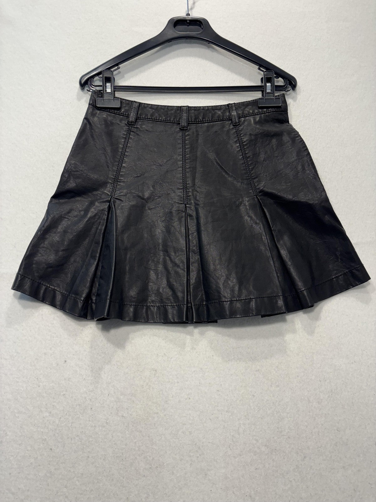 Free People Skirt Womens 0 Black Faux Leather Pleated Layered Mini Lined