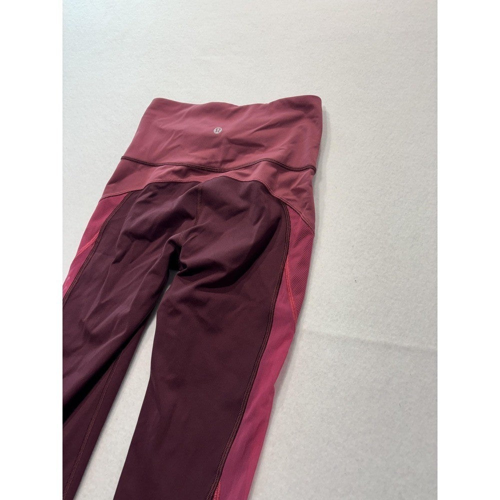 Lululemon Leggings Womens 4 Red Colorblock High Rise Crop 23.5 Inseam Pocket