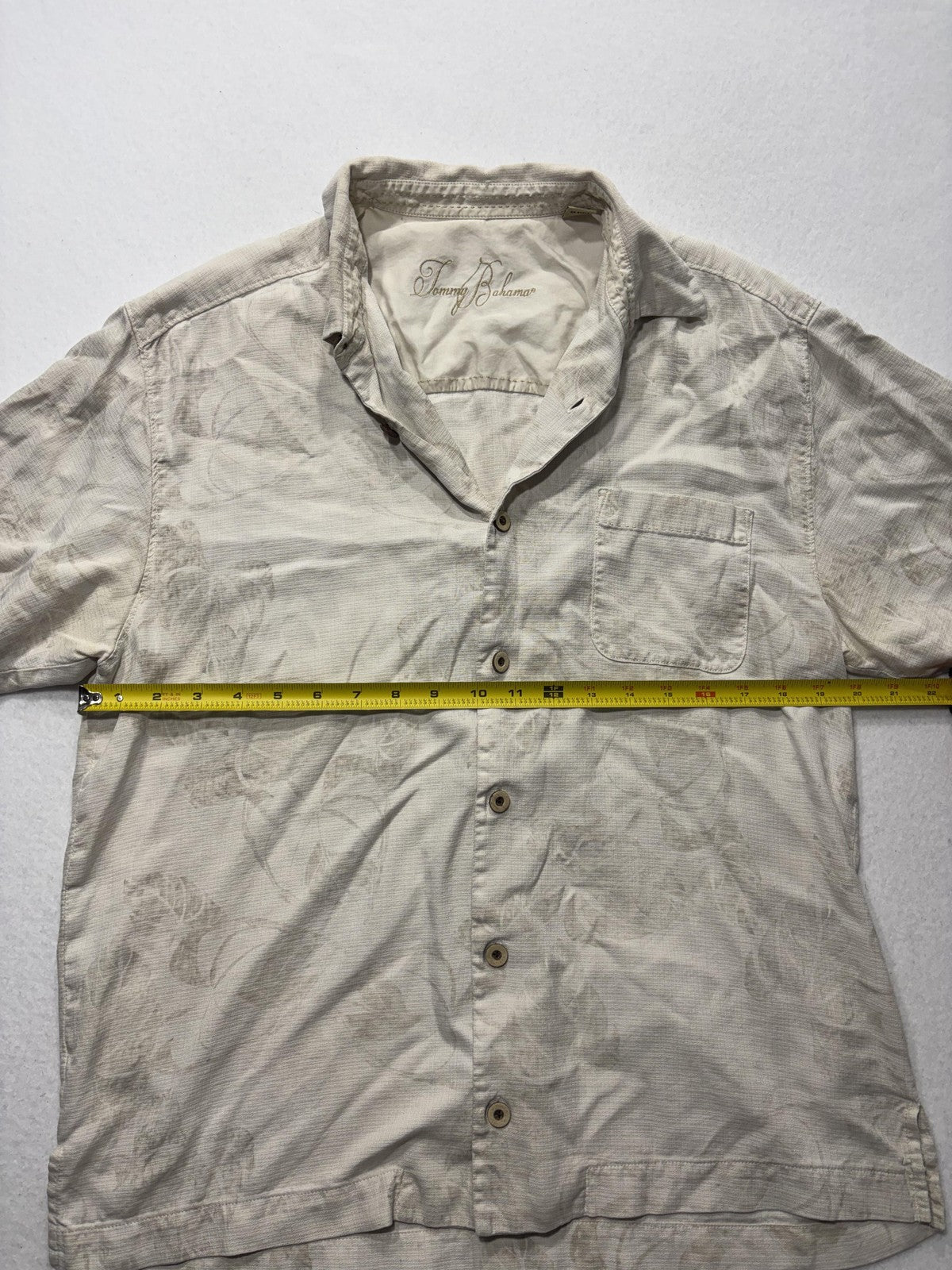 Tommy Bahama Shirt Mens Medium Beige Floral Silk Short Sleeve Button Up Tropical