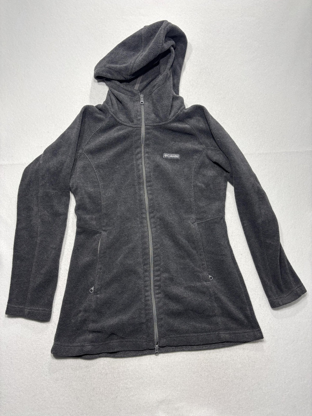 Columbia Jacket Womens L Gray Fleece Hooded Full Zip Mid Length Pockets Outdoor