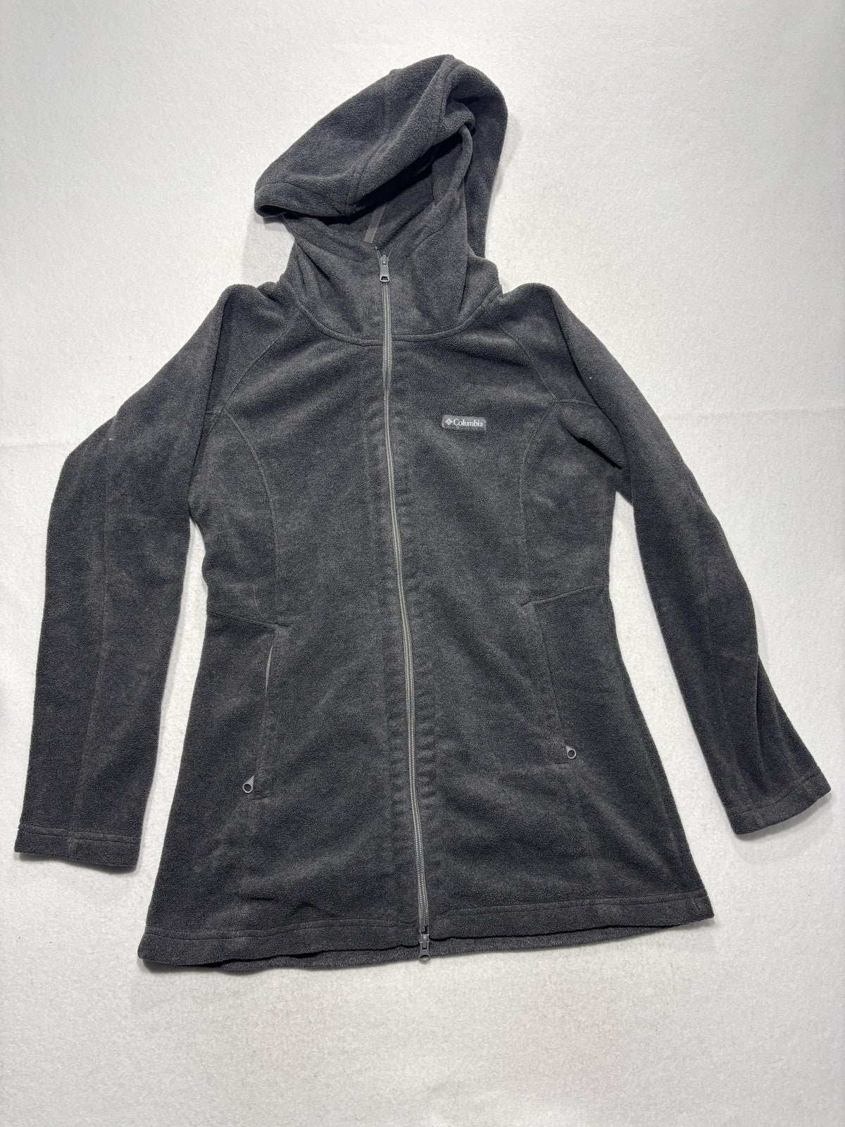 Columbia Jacket Womens L Gray Fleece Hooded Full Zip Mid Length Pockets Outdoor