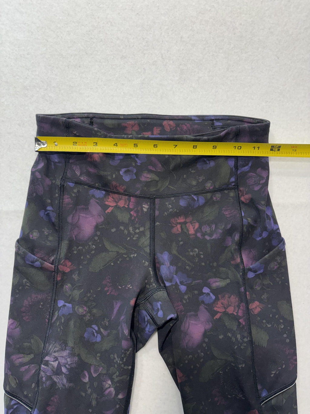 Lululemon Leggings Womens 4 Black Floral High Rise Pocket Ankle Stretch Athletic