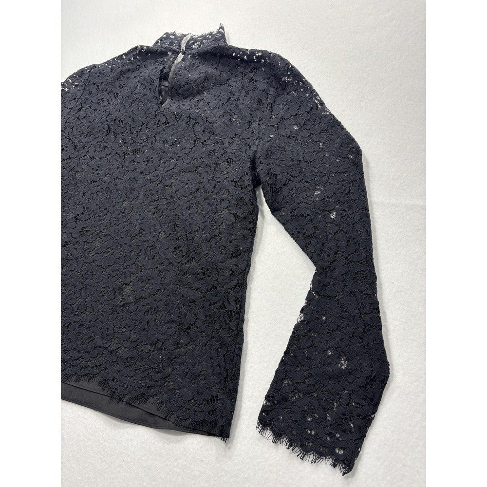 J.Crew Womens 6 Black Lace Mock Neck Long Sleeve Blouse BN027 Lined Sheer Top