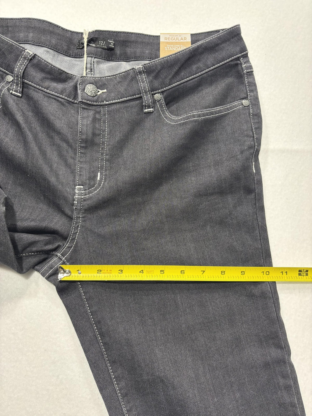 PrAna Jeans Womens 12 Gray Dark Wash Straight Leg Mid Rise Stretch 33x32