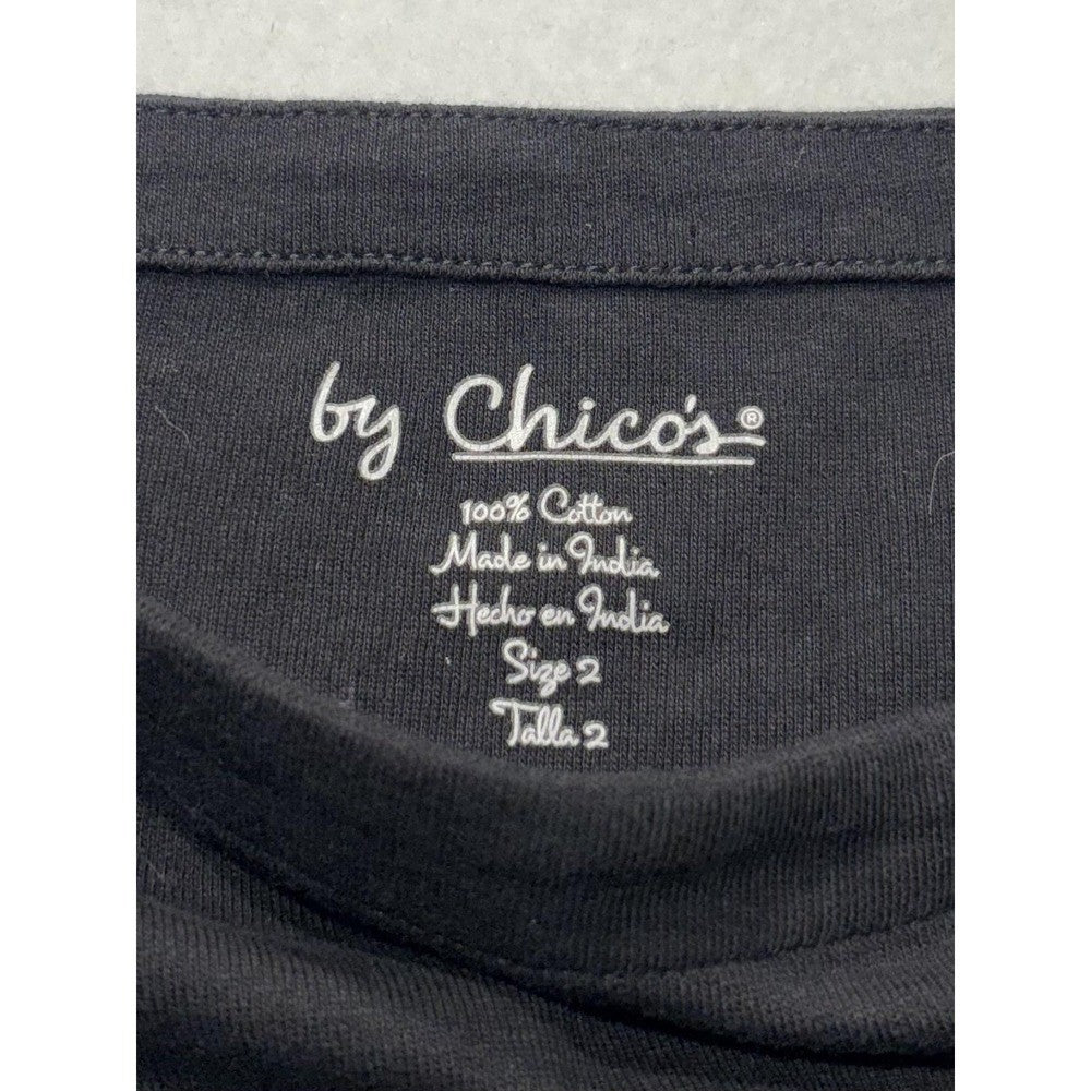 Chico's Shirt Womens 2 Black Boat Neck 3/4 Sleeve Cotton Jersey Tee Casual Top