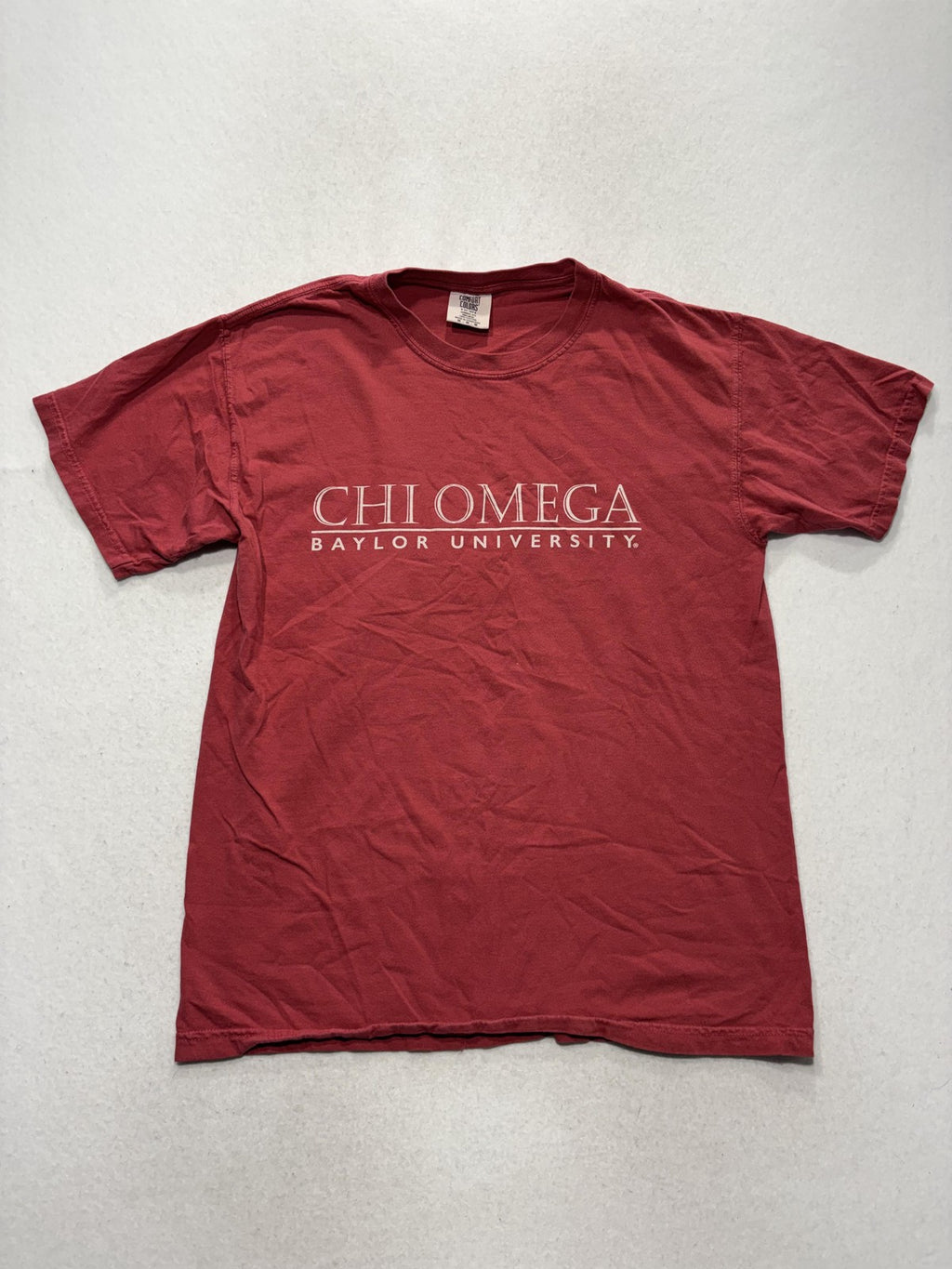 Comfort Colors Shirt Womens M Red Chi Omega Baylor University Graphic Greek Tee