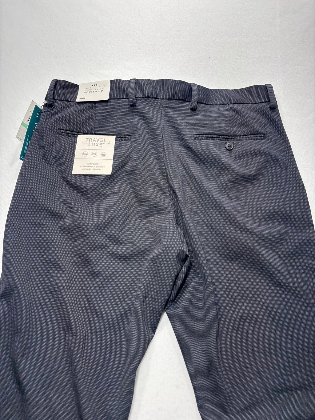 Perry Ellis Portfolio Dress Pants Mens 34x32 Gray Very Slim Travel Luxe Stretch