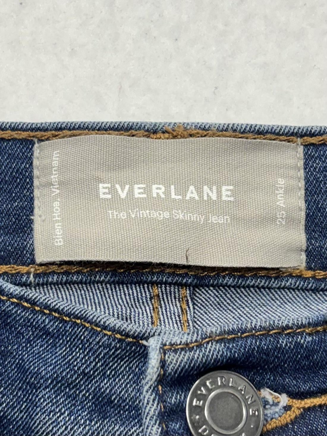 Everlane Jeans Womens 25 Ankle Blue High Rise Skinny Stretch Raw Hem 25x27