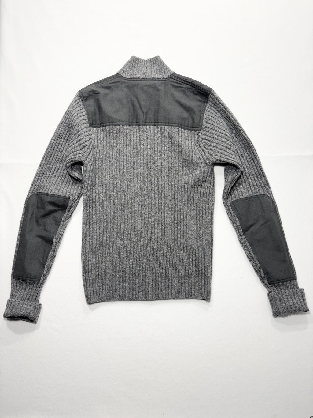 L.L. Bean Sweater Mens Small Gray Ribbed Wool Full Zip Commando Mock Neck Knit