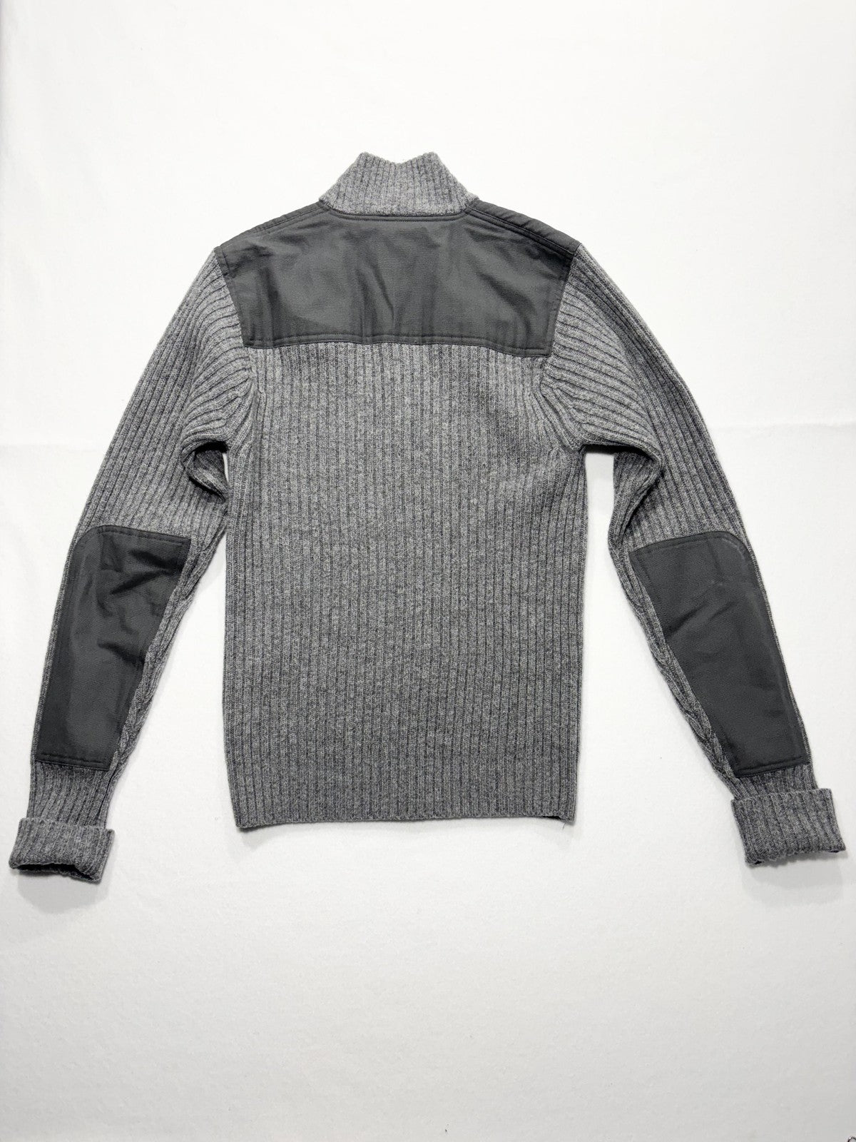 L.L. Bean Sweater Mens Small Gray Ribbed Wool Full Zip Commando Mock Neck Knit