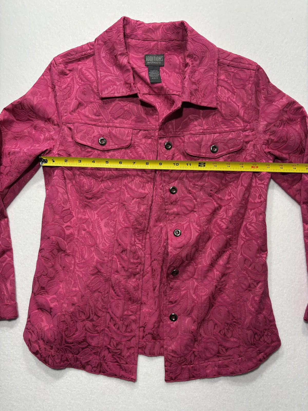 Additions By Chico's Jacket Womens 0 Pink Floral Jacquard Button Front Twill