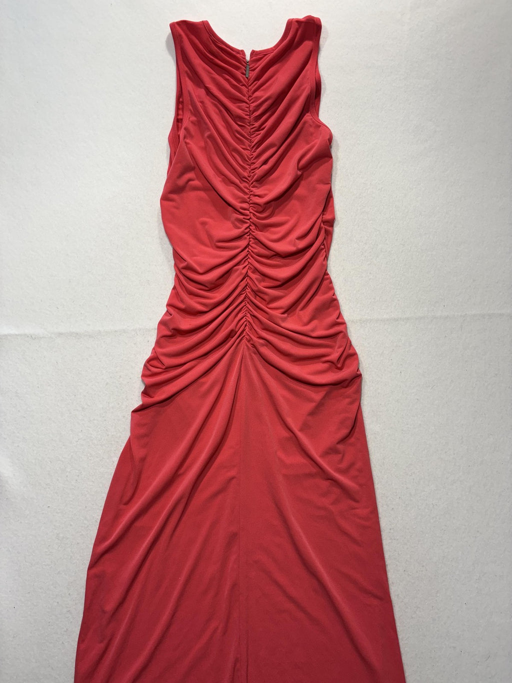 Miguel Michelles Dress Womens Large Red Ruched Scoop Neck Sleeveless Long Sheath
