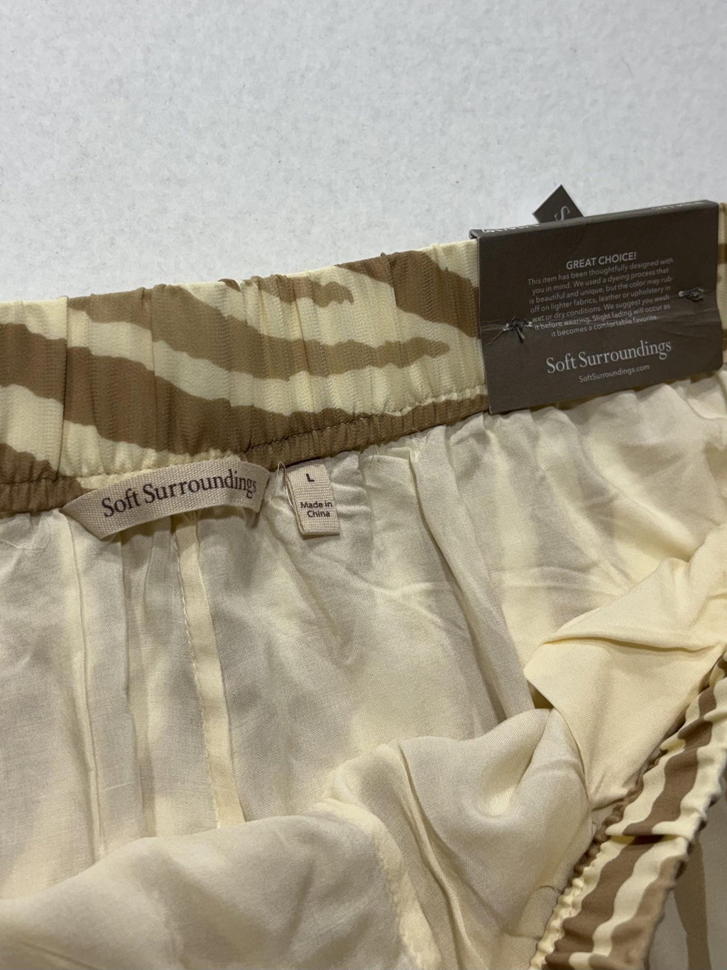 Soft Surroundings Dress Pants Womens Large Beige Neutral Zebra Wide Leg Pull On