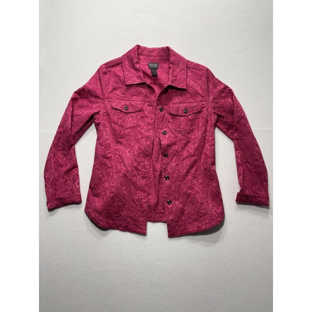 Additions By Chico's Jacket Womens 0 Pink Floral Jacquard Button Front Twill