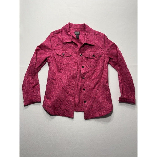 Additions By Chico's Jacket Womens 0 Pink Floral Jacquard Button Front Twill