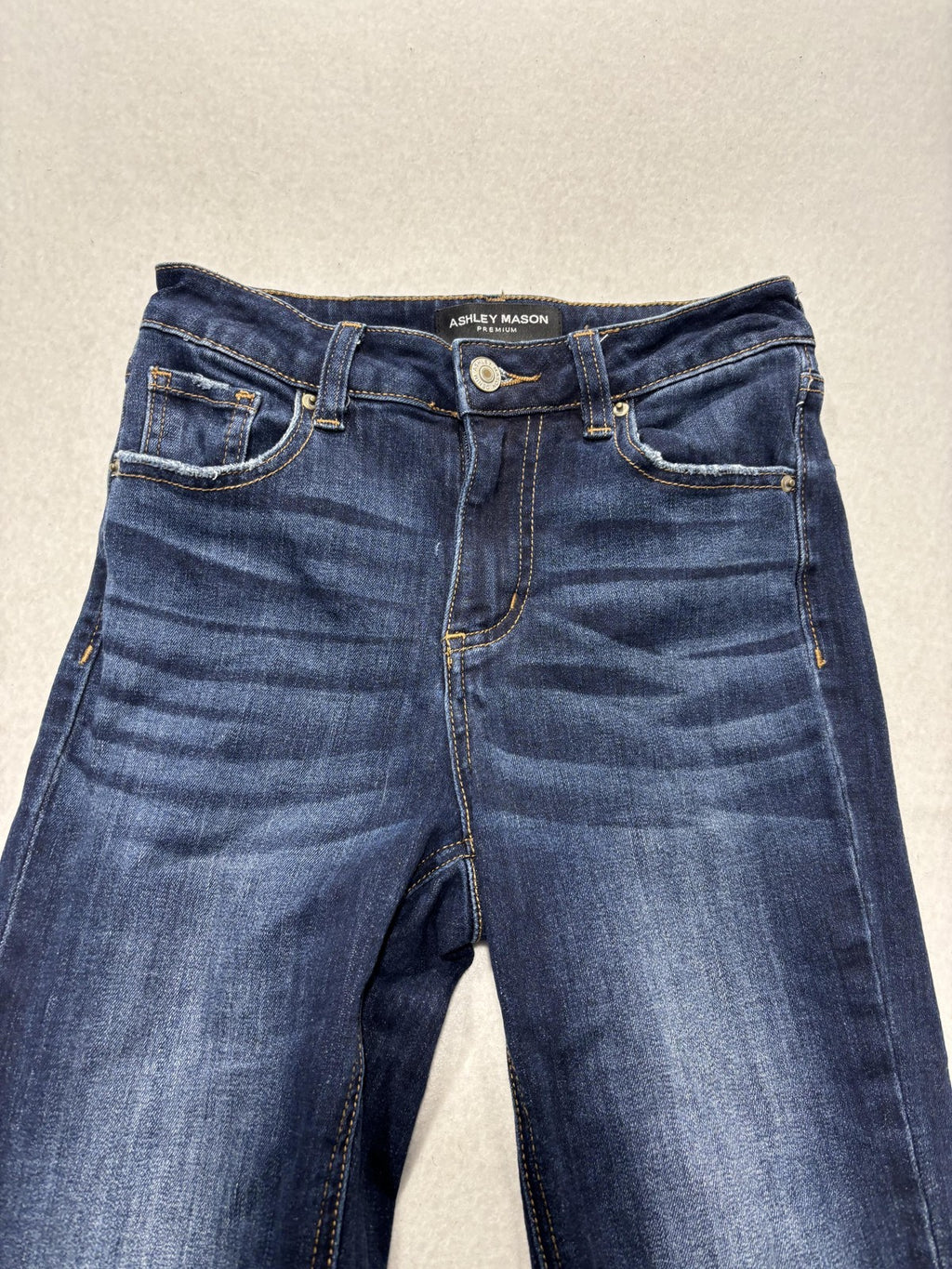 Ashley Mason Flare Jeans Juniors 0/24 Blue Mid Rise Embroidered Fringe 24x32