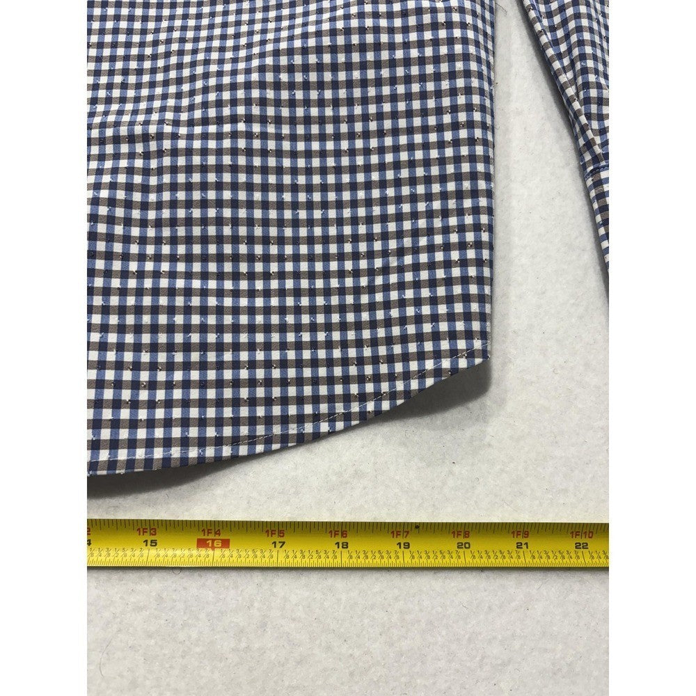 Quieti Dress Shirt Mens Large Blue Gingham Non Iron Performance Long Sleeve