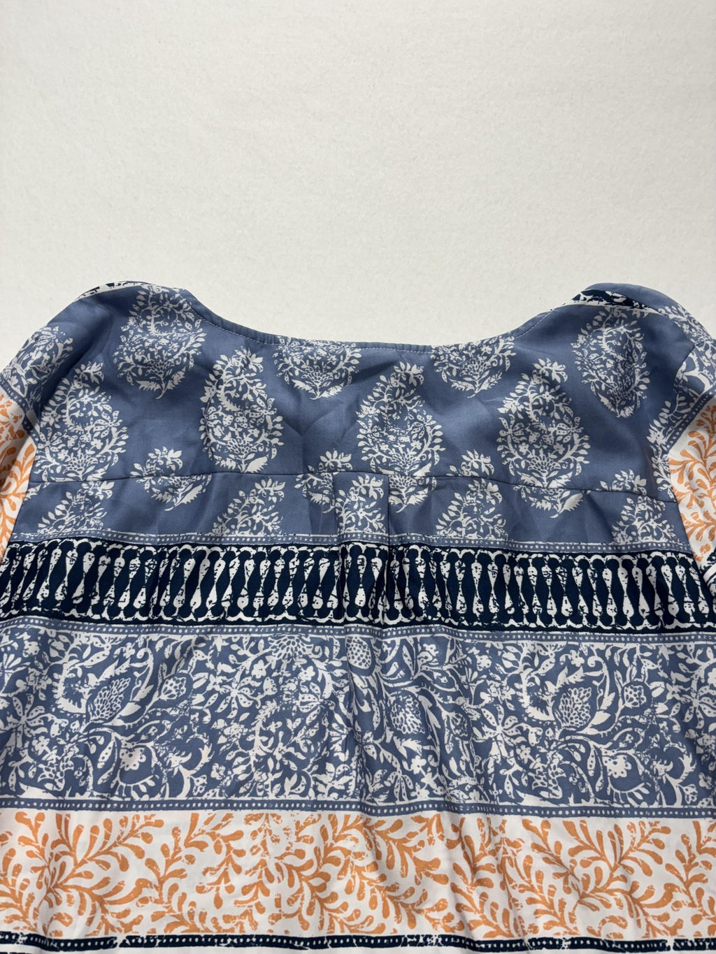 Chico's Blouse Womens 3 Blue Orange Paisley Print Henley 3/4 Roll Tab Tunic Top