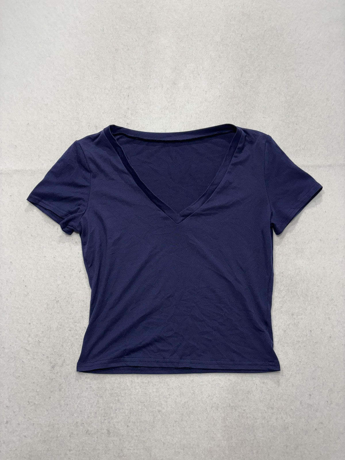 Blue V Neck Short Sleeve Stretch Tee Basic Casual Shirt Womens Medium C187VOV65