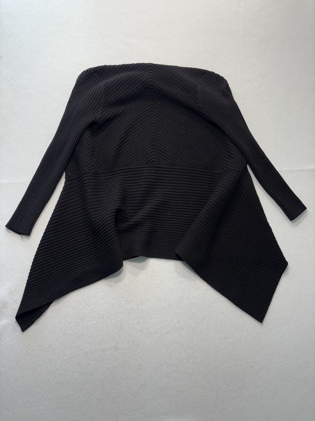 White House Black Market Cardigan Womens XSP Black Rib Knit Open Front Drape Hem